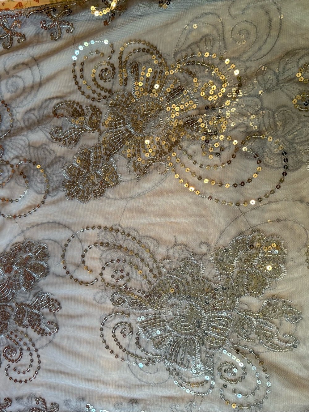 Silver Sequin Floral Fringe Scarf - Picture 4 of 5